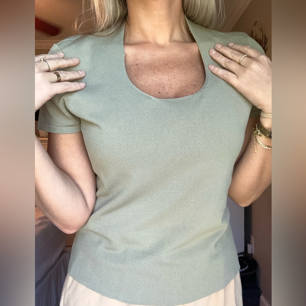 Talbots Women’s Neutral Green Top Square Neckline Size Medium